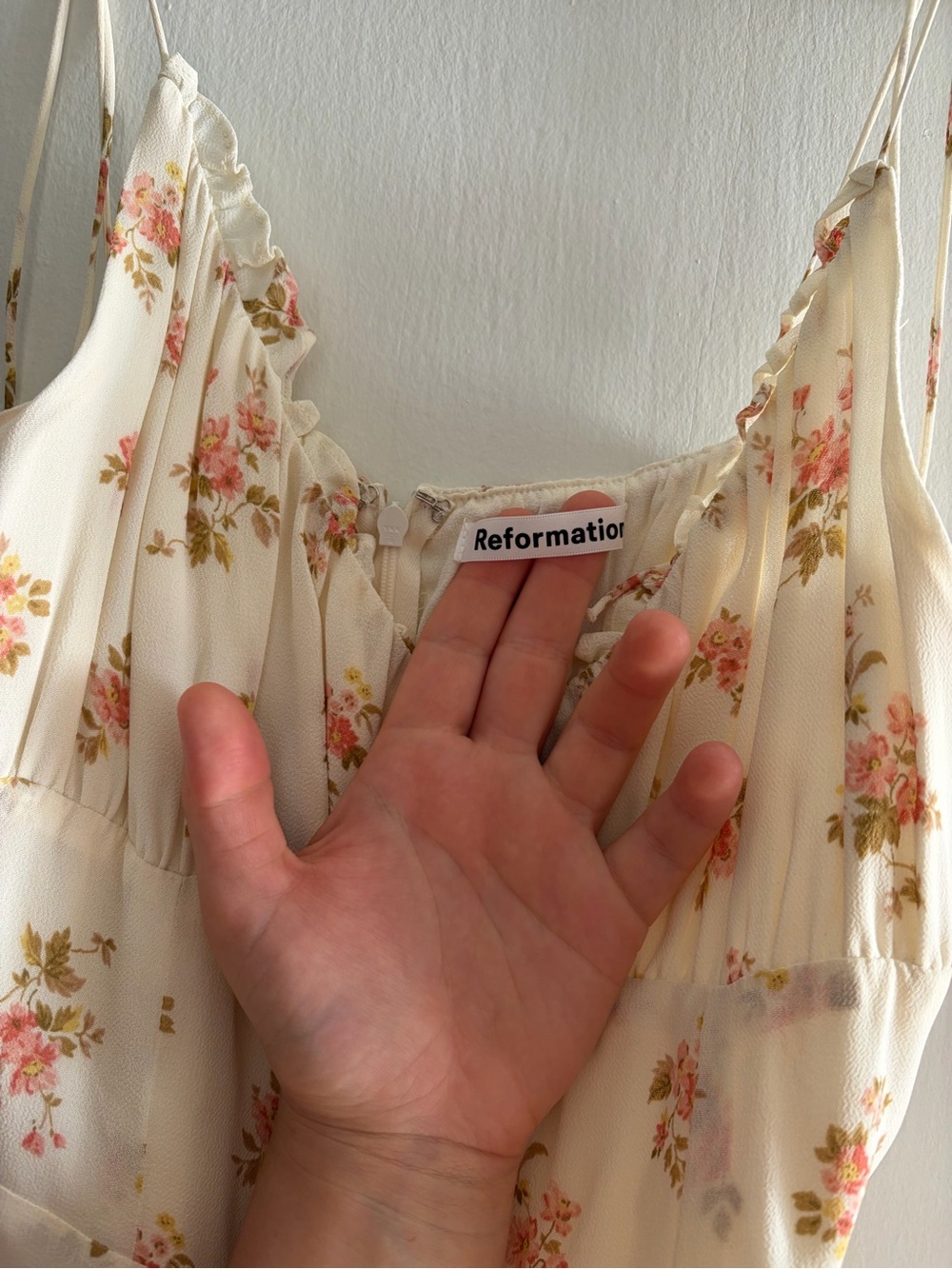 Reformation Cream Mini Dress with Pink Floral Print - Picture 3 of 6
